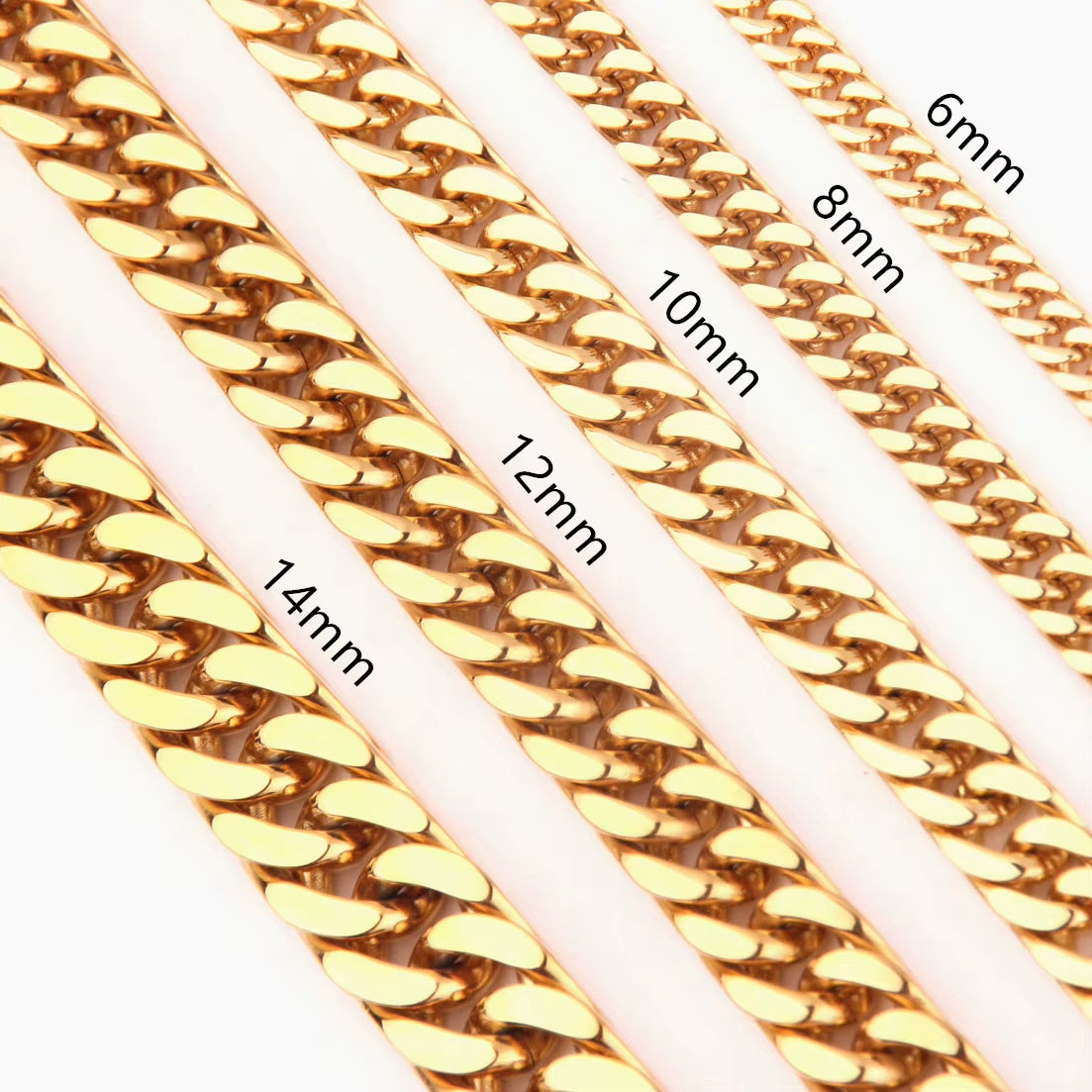 6/8/10/12/14MM Hotsale 316L Stainless Steel Gold Color Curb Cuban Chain Men'S Necklace or Bracelet Fashion Jewelry