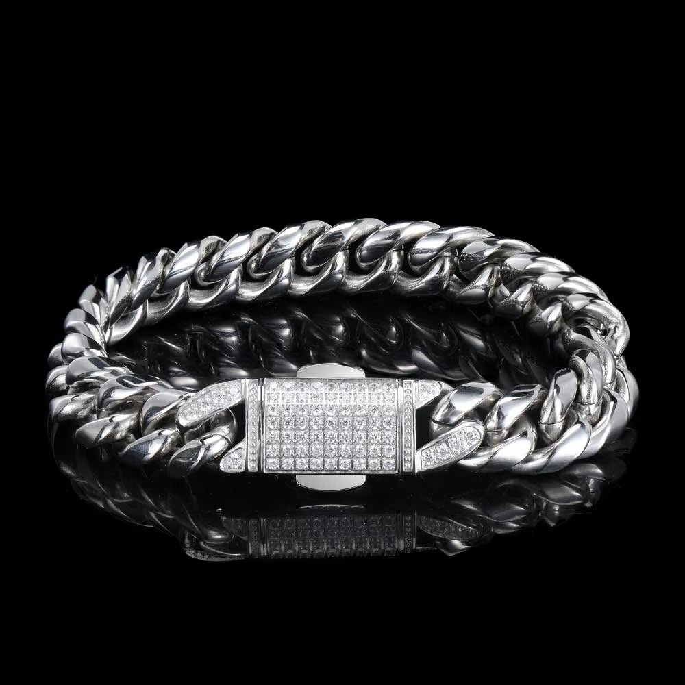 12Mm Hip Hop Stainless Steel Jewelry Homme Cadena Luxury Miami Cuban Link Chain Men Rapper Rock Necklace