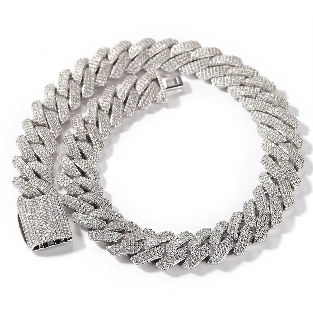 20Mm Big Heavy Cuban Chain Micro Paved 3 Rows Cubic Zirconia Prong Link Choker Necklace Hiphop Punk Jewelry