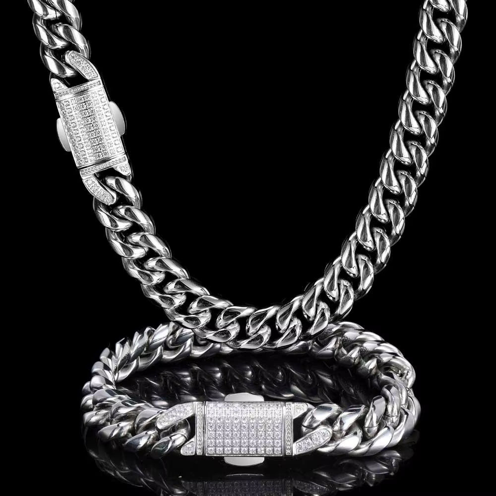 12Mm Hip Hop Stainless Steel Jewelry Homme Cadena Luxury Miami Cuban Link Chain Men Rapper Rock Necklace