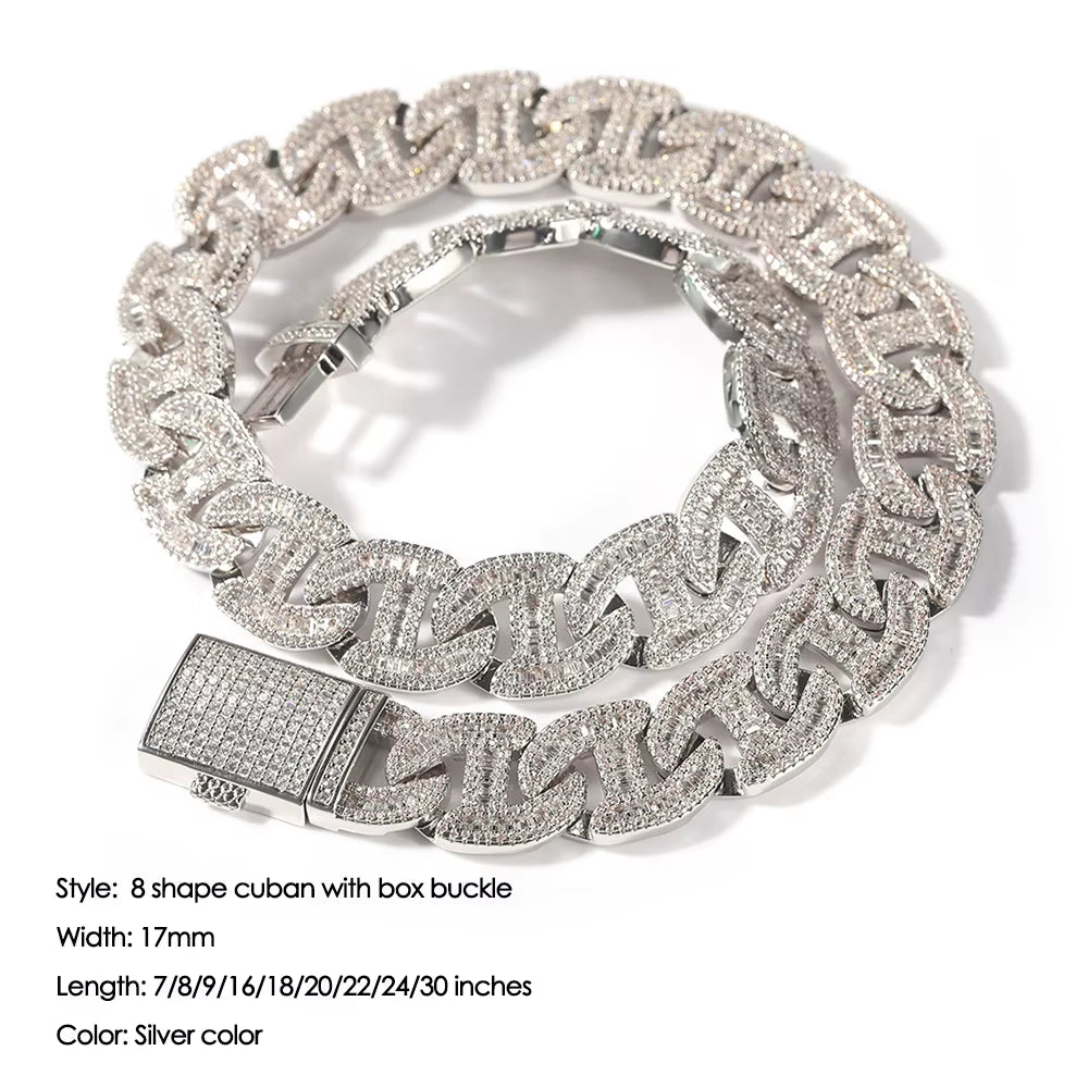 15 MM Iced Out Infinity Necklaces for Men AAA CZ Baguettecz Prong Setting Cuban Link Chain Choker Hip Hop Jewelry for Gift