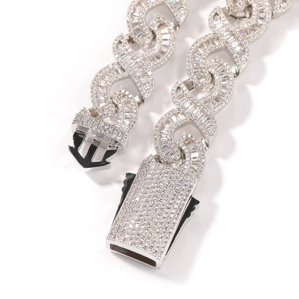 15 MM Iced Out Infinity Necklaces for Men AAA CZ Baguettecz Prong Setting Cuban Link Chain Choker Hip Hop Jewelry for Gift