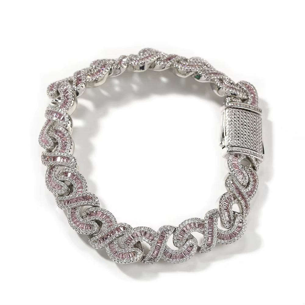 15 MM Iced Out Infinity Necklaces for Men AAA CZ Baguettecz Prong Setting Cuban Link Chain Choker Hip Hop Jewelry for Gift