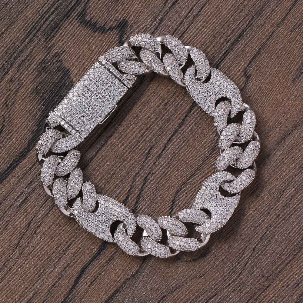 Fashion Bling Bling Brass Hip Hop Iced Out Zircon Cuban Chain Bracelet Men'S Jewelry CZ Cuban Bracelet BB013
