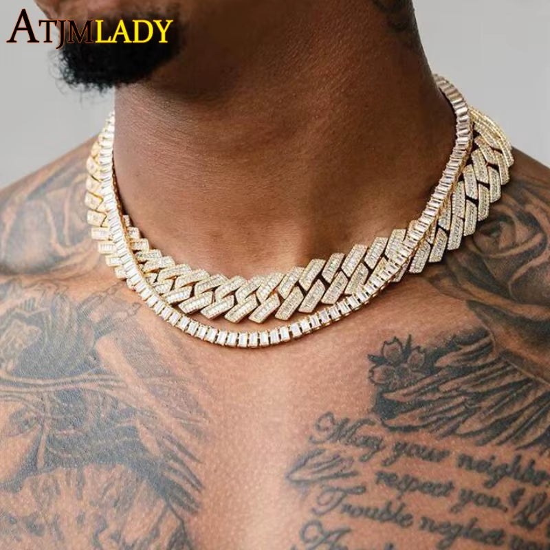 2024 Women Mens Iced Out Big Heavy Chunky 19Mm Cuban Necklace Hip Hop Rapper Silver Color Fashion Cubic Zirconia CZ Cool Jewelry