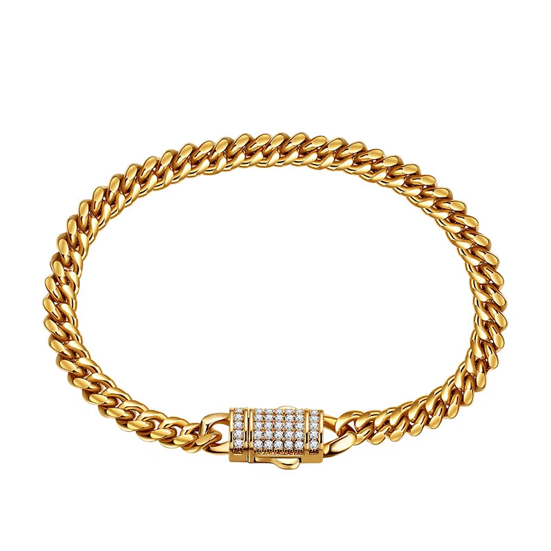 6-14Mm Stainless Steel round Cuban Miami Chains Necklaces CZ Zircon Box Lock Big Heavy Link Chain for Men Hip Hop Rapper Jewelry
