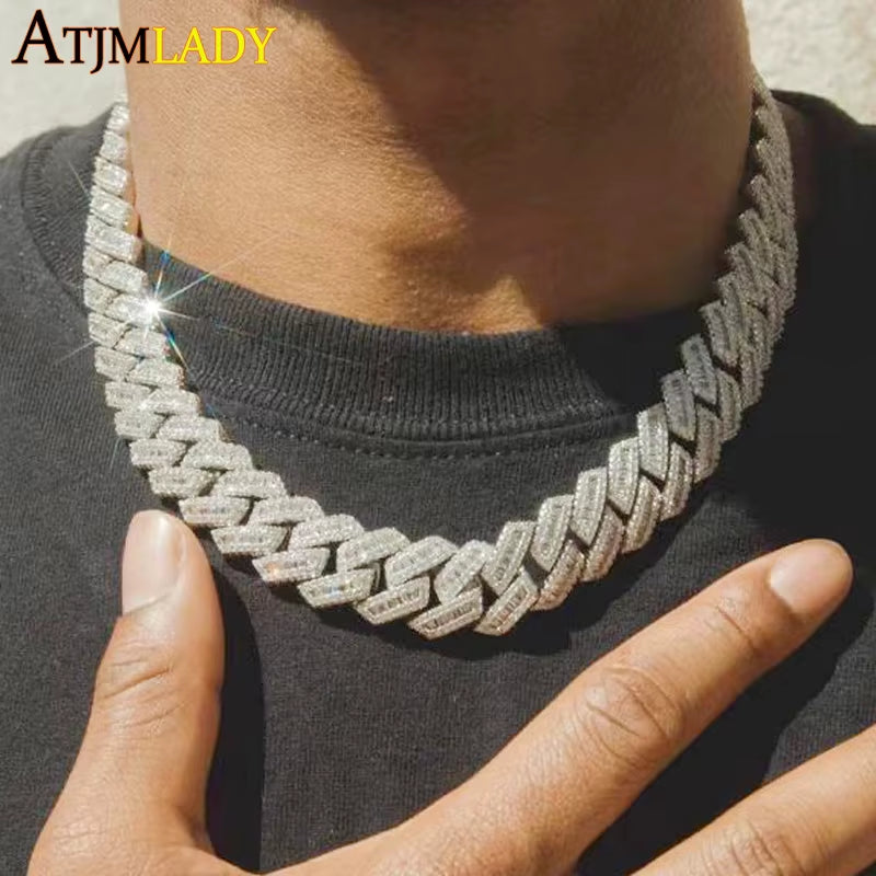 2024 Women Mens Iced Out Big Heavy Chunky 19Mm Cuban Necklace Hip Hop Rapper Silver Color Fashion Cubic Zirconia CZ Cool Jewelry