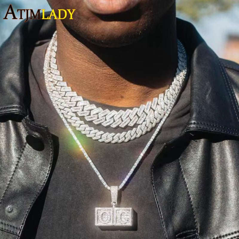 2024 Women Mens Iced Out Big Heavy Chunky 19Mm Cuban Necklace Hip Hop Rapper Silver Color Fashion Cubic Zirconia CZ Cool Jewelry