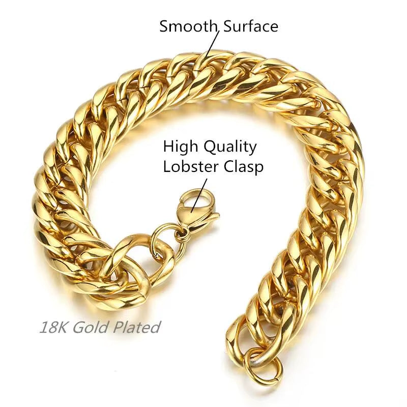 Heavy 16/20Mm Gold Color Cuban Curb Link Chain Stainless Steel Necklace Mens Gift Custom Size 7-40Inch