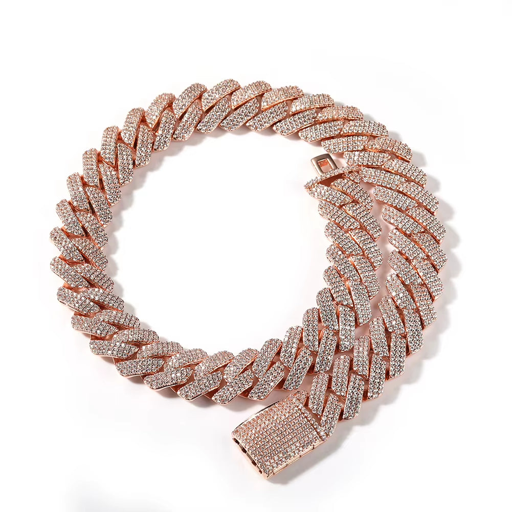 20Mm Big Heavy Cuban Chain Micro Paved 3 Rows Cubic Zirconia Prong Link Choker Necklace Hiphop Punk Jewelry