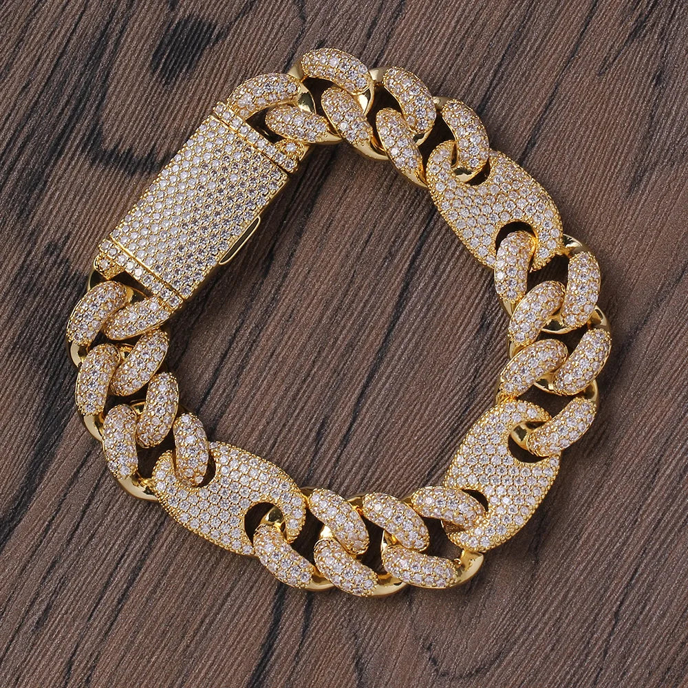 Fashion Bling Bling Brass Hip Hop Iced Out Zircon Cuban Chain Bracelet Men'S Jewelry CZ Cuban Bracelet BB013