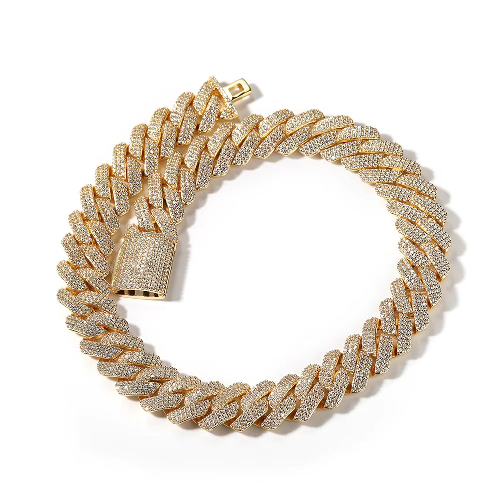 20Mm Big Heavy Cuban Chain Micro Paved 3 Rows Cubic Zirconia Prong Link Choker Necklace Hiphop Punk Jewelry