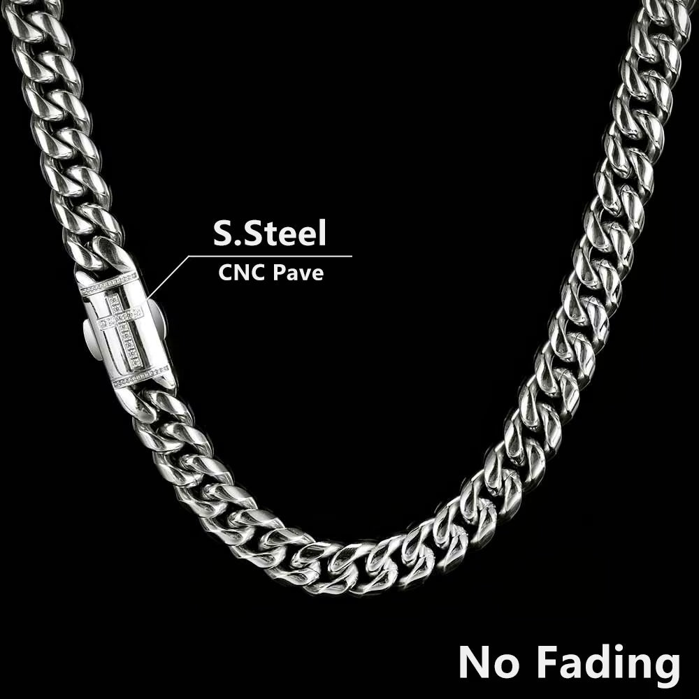 12Mm Hip Hop Stainless Steel Jewelry Homme Cadena Luxury Miami Cuban Link Chain Men Rapper Rock Necklace