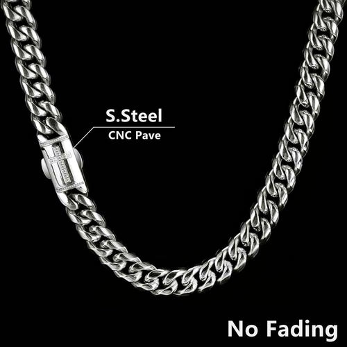 12Mm Hip Hop Stainless Steel Jewelry Homme Cadena Luxury Miami Cuban Link Chain Men Rapper Rock Necklace