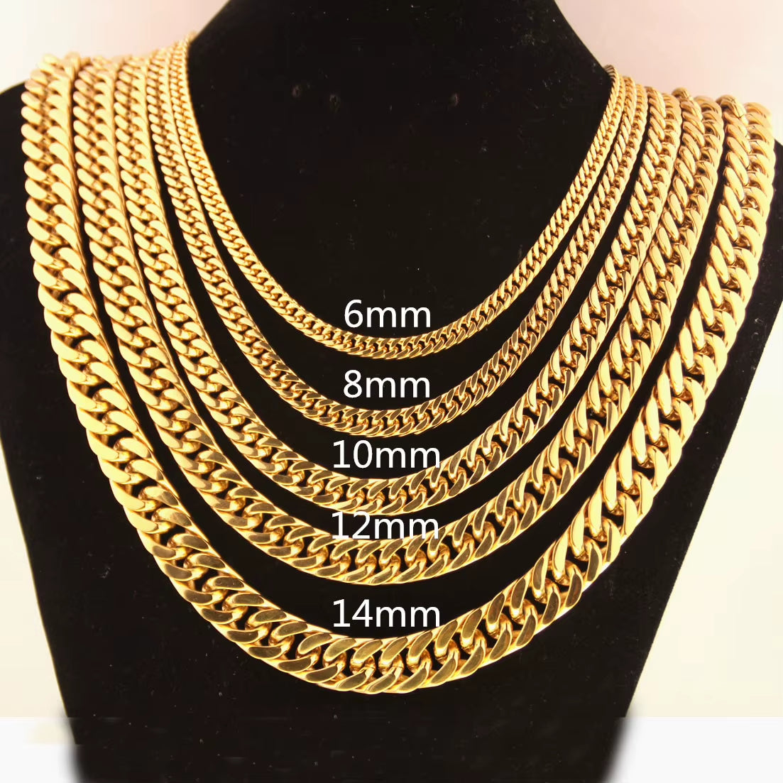 6/8/10/12/14MM Hotsale 316L Stainless Steel Gold Color Curb Cuban Chain Men'S Necklace or Bracelet Fashion Jewelry