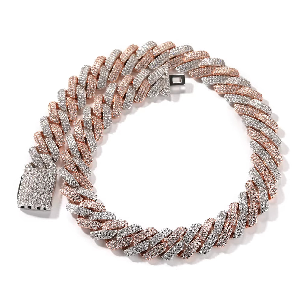 20Mm Big Heavy Cuban Chain Micro Paved 3 Rows Cubic Zirconia Prong Link Choker Necklace Hiphop Punk Jewelry
