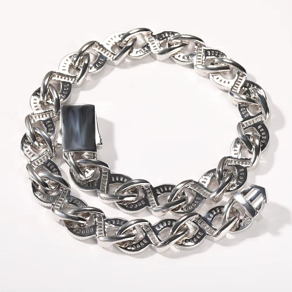 15 MM Iced Out Infinity Necklaces for Men AAA CZ Baguettecz Prong Setting Cuban Link Chain Choker Hip Hop Jewelry for Gift
