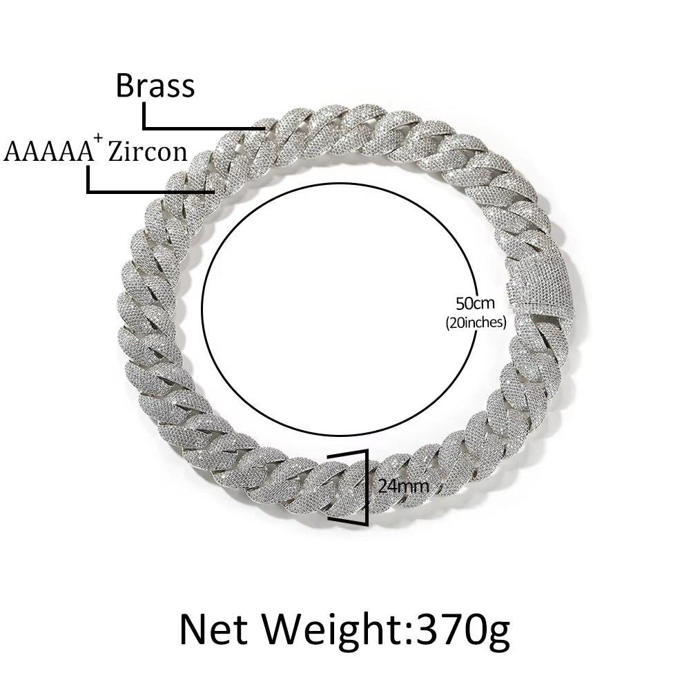 24Mm Heavy Miami Cuban Link Chain Necklaces for Men Iced Out CZ Stones Bling Bracelets Hip Hop Jewelry for Gift