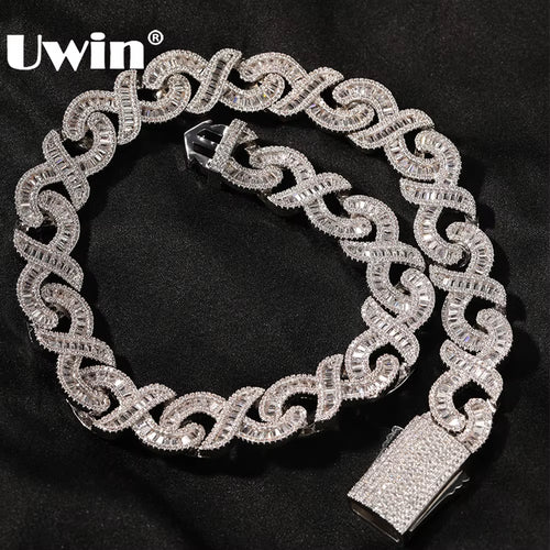 15 MM Iced Out Infinity Necklaces for Men AAA CZ Baguettecz Prong Setting Cuban Link Chain Choker Hip Hop Jewelry for Gift