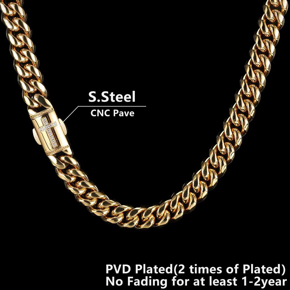 12Mm Hip Hop Stainless Steel Jewelry Homme Cadena Luxury Miami Cuban Link Chain Men Rapper Rock Necklace