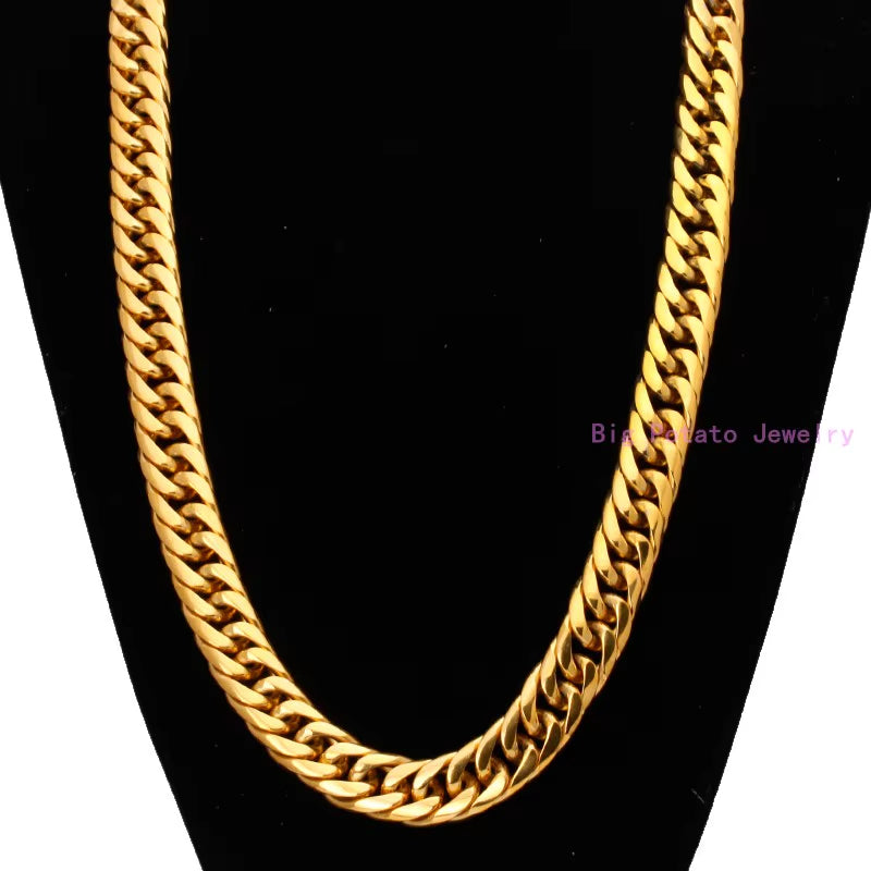 Heavy 16/20Mm Gold Color Cuban Curb Link Chain Stainless Steel Necklace Mens Gift Custom Size 7-40Inch