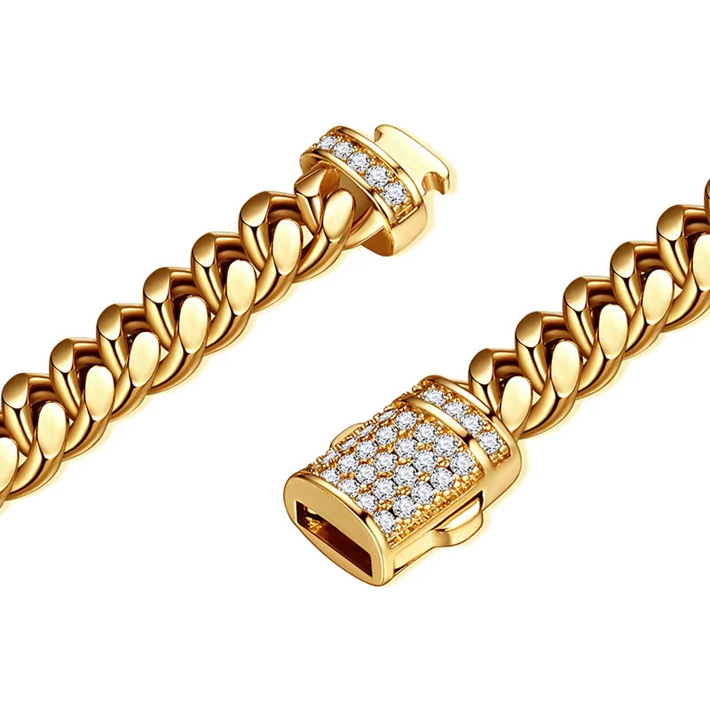 6-14Mm Stainless Steel round Cuban Miami Chains Necklaces CZ Zircon Box Lock Big Heavy Link Chain for Men Hip Hop Rapper Jewelry