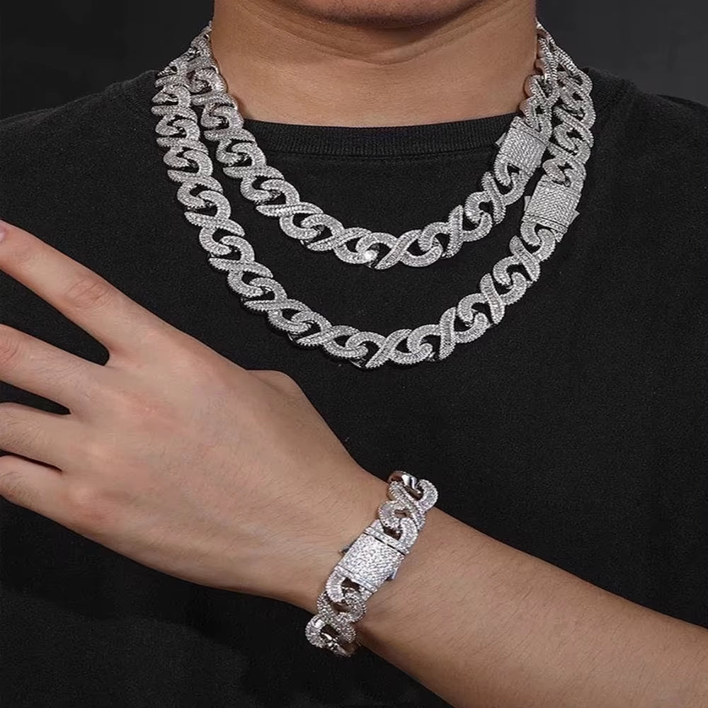 15 MM Iced Out Infinity Necklaces for Men AAA CZ Baguettecz Prong Setting Cuban Link Chain Choker Hip Hop Jewelry for Gift