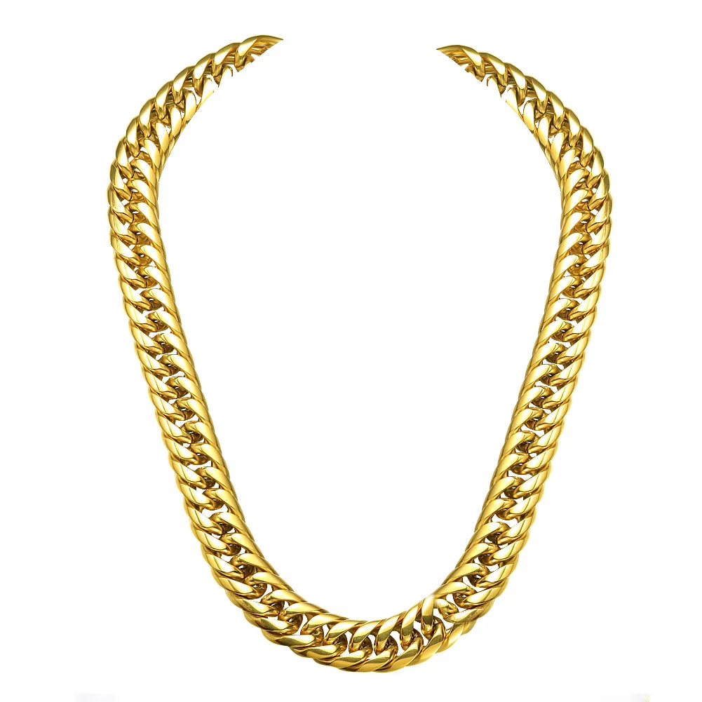 Heavy 16/20Mm Gold Color Cuban Curb Link Chain Stainless Steel Necklace Mens Gift Custom Size 7-40Inch