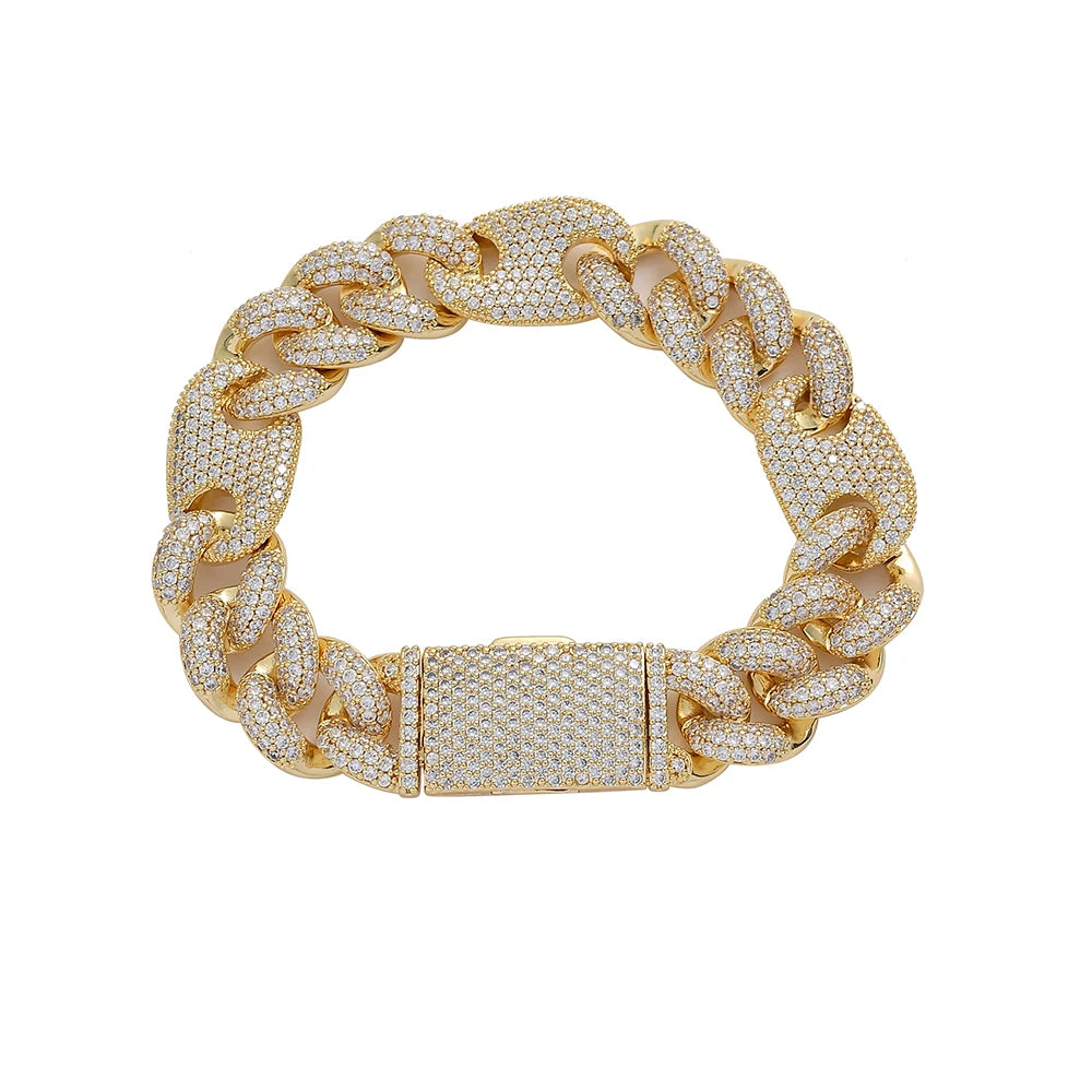Fashion Bling Bling Brass Hip Hop Iced Out Zircon Cuban Chain Bracelet Men'S Jewelry CZ Cuban Bracelet BB013