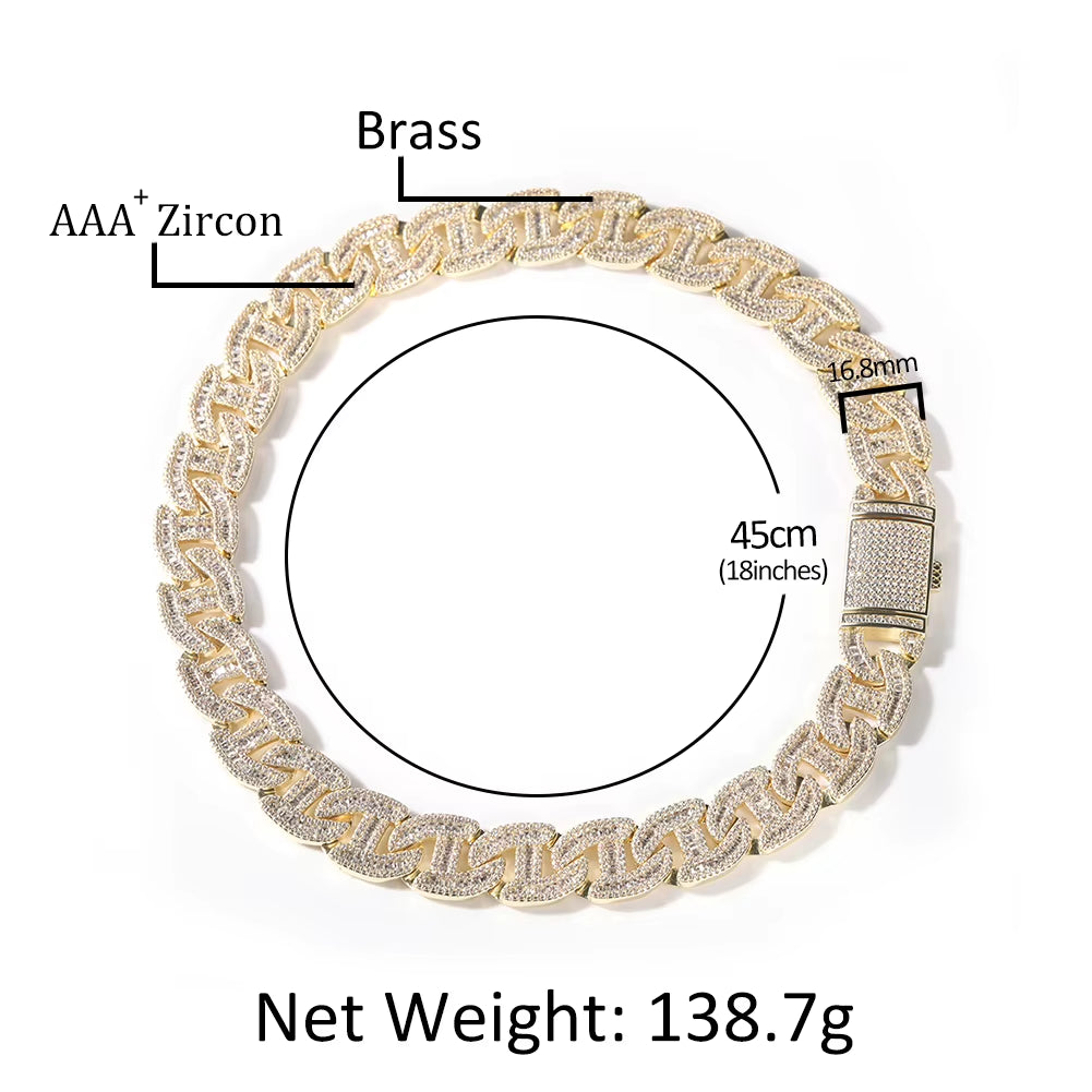 17MM Heavy Miami Baguettecz Zircon Necklaces for Men Iced Cuban Link Chain AAA CZ Prong Setting Necklaces Hip Hop Jewelry