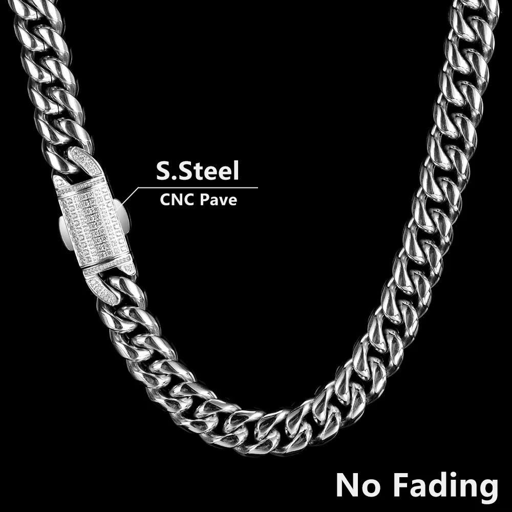 12Mm Hip Hop Stainless Steel Jewelry Homme Cadena Luxury Miami Cuban Link Chain Men Rapper Rock Necklace